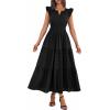imageBTFBM Womens Summer Maxi Dress 2026 Spring Boho Vacation Ruffle Flutter Short Sleeve A Line Tiered Flowy Dresses PocketsBlack