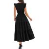 imageBTFBM Womens Summer Maxi Dress 2026 Spring Boho Vacation Ruffle Flutter Short Sleeve A Line Tiered Flowy Dresses PocketsBlack