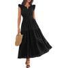 imageBTFBM Womens Summer Maxi Dress 2026 Spring Boho Vacation Ruffle Flutter Short Sleeve A Line Tiered Flowy Dresses PocketsBlack
