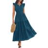 imageBTFBM Womens Summer Maxi Dress 2026 Spring Boho Vacation Ruffle Flutter Short Sleeve A Line Tiered Flowy Dresses PocketsLake Blue