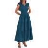 imageBTFBM Womens Summer Maxi Dress 2026 Spring Boho Vacation Ruffle Flutter Short Sleeve A Line Tiered Flowy Dresses PocketsLake Blue