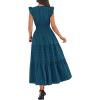 imageBTFBM Womens Summer Maxi Dress 2026 Spring Boho Vacation Ruffle Flutter Short Sleeve A Line Tiered Flowy Dresses PocketsLake Blue