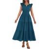 imageBTFBM Womens Summer Maxi Dress 2026 Spring Boho Vacation Ruffle Flutter Short Sleeve A Line Tiered Flowy Dresses PocketsLake Blue