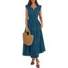 imageBTFBM Womens Summer Maxi Dress 2026 Spring Boho Vacation Ruffle Flutter Short Sleeve A Line Tiered Flowy Dresses PocketsLake Blue
