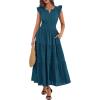 imageBTFBM Womens Summer Maxi Dress 2026 Spring Boho Vacation Ruffle Flutter Short Sleeve A Line Tiered Flowy Dresses PocketsLake Blue