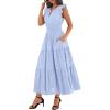 imageBTFBM Womens Summer Maxi Dress 2026 Spring Boho Vacation Ruffle Flutter Short Sleeve A Line Tiered Flowy Dresses PocketsLight Blue