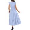 imageBTFBM Womens Summer Maxi Dress 2026 Spring Boho Vacation Ruffle Flutter Short Sleeve A Line Tiered Flowy Dresses PocketsLight Blue