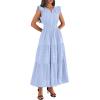 imageBTFBM Womens Summer Maxi Dress 2026 Spring Boho Vacation Ruffle Flutter Short Sleeve A Line Tiered Flowy Dresses PocketsLight Blue