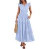 imageBTFBM Womens Summer Maxi Dress 2026 Spring Boho Vacation Ruffle Flutter Short Sleeve A Line Tiered Flowy Dresses PocketsLight Blue
