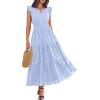 imageBTFBM Womens Summer Maxi Dress 2026 Spring Boho Vacation Ruffle Flutter Short Sleeve A Line Tiered Flowy Dresses PocketsLight Blue