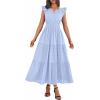 imageBTFBM Womens Summer Maxi Dress 2026 Spring Boho Vacation Ruffle Flutter Short Sleeve A Line Tiered Flowy Dresses PocketsLight Blue