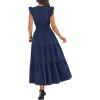 imageBTFBM Womens Summer Maxi Dress 2026 Spring Boho Vacation Ruffle Flutter Short Sleeve A Line Tiered Flowy Dresses PocketsNavy Blue