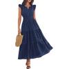 imageBTFBM Womens Summer Maxi Dress 2026 Spring Boho Vacation Ruffle Flutter Short Sleeve A Line Tiered Flowy Dresses PocketsNavy Blue