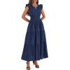 imageBTFBM Womens Summer Maxi Dress 2026 Spring Boho Vacation Ruffle Flutter Short Sleeve A Line Tiered Flowy Dresses PocketsNavy Blue