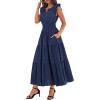 imageBTFBM Womens Summer Maxi Dress 2026 Spring Boho Vacation Ruffle Flutter Short Sleeve A Line Tiered Flowy Dresses PocketsNavy Blue
