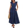 imageBTFBM Womens Summer Maxi Dress 2026 Spring Boho Vacation Ruffle Flutter Short Sleeve A Line Tiered Flowy Dresses PocketsNavy Blue