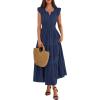 imageBTFBM Womens Summer Maxi Dress 2026 Spring Boho Vacation Ruffle Flutter Short Sleeve A Line Tiered Flowy Dresses PocketsNavy Blue