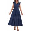 imageBTFBM Womens Summer Maxi Dress 2026 Spring Boho Vacation Ruffle Flutter Short Sleeve A Line Tiered Flowy Dresses PocketsNavy Blue