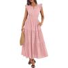 imageBTFBM Womens Summer Maxi Dress 2026 Spring Boho Vacation Ruffle Flutter Short Sleeve A Line Tiered Flowy Dresses PocketsPink