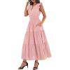 imageBTFBM Womens Summer Maxi Dress 2026 Spring Boho Vacation Ruffle Flutter Short Sleeve A Line Tiered Flowy Dresses PocketsPink