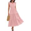 imageBTFBM Womens Summer Maxi Dress 2026 Spring Boho Vacation Ruffle Flutter Short Sleeve A Line Tiered Flowy Dresses PocketsPink