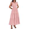 imageBTFBM Womens Summer Maxi Dress 2026 Spring Boho Vacation Ruffle Flutter Short Sleeve A Line Tiered Flowy Dresses PocketsPink