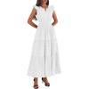 imageBTFBM Womens Summer Maxi Dress 2026 Spring Boho Vacation Ruffle Flutter Short Sleeve A Line Tiered Flowy Dresses PocketsWhite