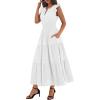 imageBTFBM Womens Summer Maxi Dress 2026 Spring Boho Vacation Ruffle Flutter Short Sleeve A Line Tiered Flowy Dresses PocketsWhite