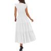 imageBTFBM Womens Summer Maxi Dress 2026 Spring Boho Vacation Ruffle Flutter Short Sleeve A Line Tiered Flowy Dresses PocketsWhite