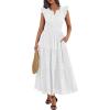 imageBTFBM Womens Summer Maxi Dress 2026 Spring Boho Vacation Ruffle Flutter Short Sleeve A Line Tiered Flowy Dresses PocketsWhite