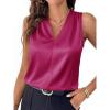 imageBTFBM Tank Tops for Women Summer 2026 Satin V Neck Pleated Sleeveless Silk Spring Work Blouse Business Casual OutfitsRose Purple