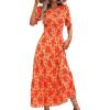 imageBTFBM Women Casual Summer Dresses 2026 Spring Crew Neck Ruffle Short Sleeve Smocked Floral Boho Flowy Maxi Dress ClothesBig Floral Orange