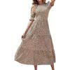 imageBTFBM Women Casual Summer Dresses 2026 Spring Crew Neck Ruffle Short Sleeve Smocked Floral Boho Flowy Maxi Dress ClothesDot Apricot Coffee