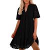 imageBTFBM Womens Boho Summer Dresses 2026 Spring V Neck Short Sleeve Hollow Out Lace Ruffle Casual Beach Mini Vacation DressBlack