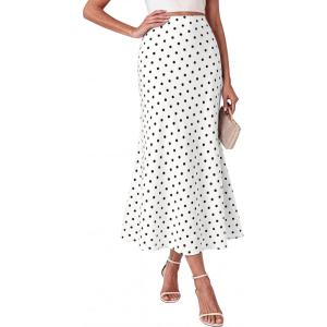 imageBTFBM Midi Skirts for Women 2026 Summer Spring Lightweight A Line High Waisted Wedding Guest Party Silk Long SkirtDot White Black