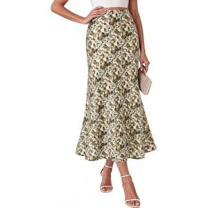 imageBTFBM Midi Skirts for Women 2026 Summer Spring Lightweight A Line High Waisted Wedding Guest Party Silk Long SkirtGreen Camo