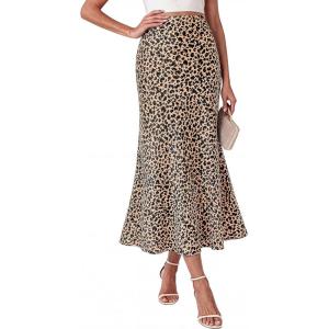imageBTFBM Midi Skirts for Women 2026 Summer Spring Lightweight A Line High Waisted Wedding Guest Party Silk Long SkirtLeopard Print