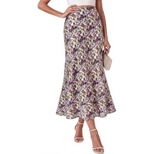 imageBTFBM Midi Skirts for Women 2026 Summer Spring Lightweight A Line High Waisted Wedding Guest Party Silk Long SkirtPink Green Camo