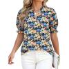 imageBTFBM Summer Blouses for Women Dressy Casual 2026 Fashion Spring Tops Floral Boho V Neck Puff Short Sleeve Top ShirtsFloral Black Apricot