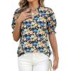 imageBTFBM Summer Blouses for Women Dressy Casual 2026 Fashion Spring Tops Floral Boho V Neck Puff Short Sleeve Top ShirtsFloral Black Apricot