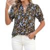 imageBTFBM Summer Blouses for Women Dressy Casual 2026 Fashion Spring Tops Floral Boho V Neck Puff Short Sleeve Top ShirtsFloral Black Blue