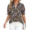 imageBTFBM Summer Blouses for Women Dressy Casual 2026 Fashion Spring Tops Floral Boho V Neck Puff Short Sleeve Top ShirtsFloral Black Blue