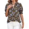 imageBTFBM Summer Blouses for Women Dressy Casual 2026 Fashion Spring Tops Floral Boho V Neck Puff Short Sleeve Top ShirtsFloral Black Blue