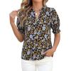 imageBTFBM Summer Blouses for Women Dressy Casual 2026 Fashion Spring Tops Floral Boho V Neck Puff Short Sleeve Top ShirtsFloral Black Blue