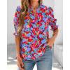 imageBTFBM Summer Blouses for Women Dressy Casual 2026 Fashion Spring Tops Floral Boho V Neck Puff Short Sleeve Top ShirtsFloral Black Multi