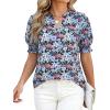 imageBTFBM Summer Blouses for Women Dressy Casual 2026 Fashion Spring Tops Floral Boho V Neck Puff Short Sleeve Top ShirtsFloral Black Purple Pink