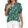 imageBTFBM Summer Blouses for Women Dressy Casual 2026 Fashion Spring Tops Floral Boho V Neck Puff Short Sleeve Top ShirtsFloral Dark Green