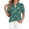 imageBTFBM Summer Blouses for Women Dressy Casual 2026 Fashion Spring Tops Floral Boho V Neck Puff Short Sleeve Top ShirtsFloral Dark Green