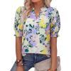 imageBTFBM Summer Blouses for Women Dressy Casual 2026 Fashion Spring Tops Floral Boho V Neck Puff Short Sleeve Top ShirtsFloral Dark Green