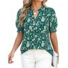 imageBTFBM Summer Blouses for Women Dressy Casual 2026 Fashion Spring Tops Floral Boho V Neck Puff Short Sleeve Top ShirtsFloral Dark Green